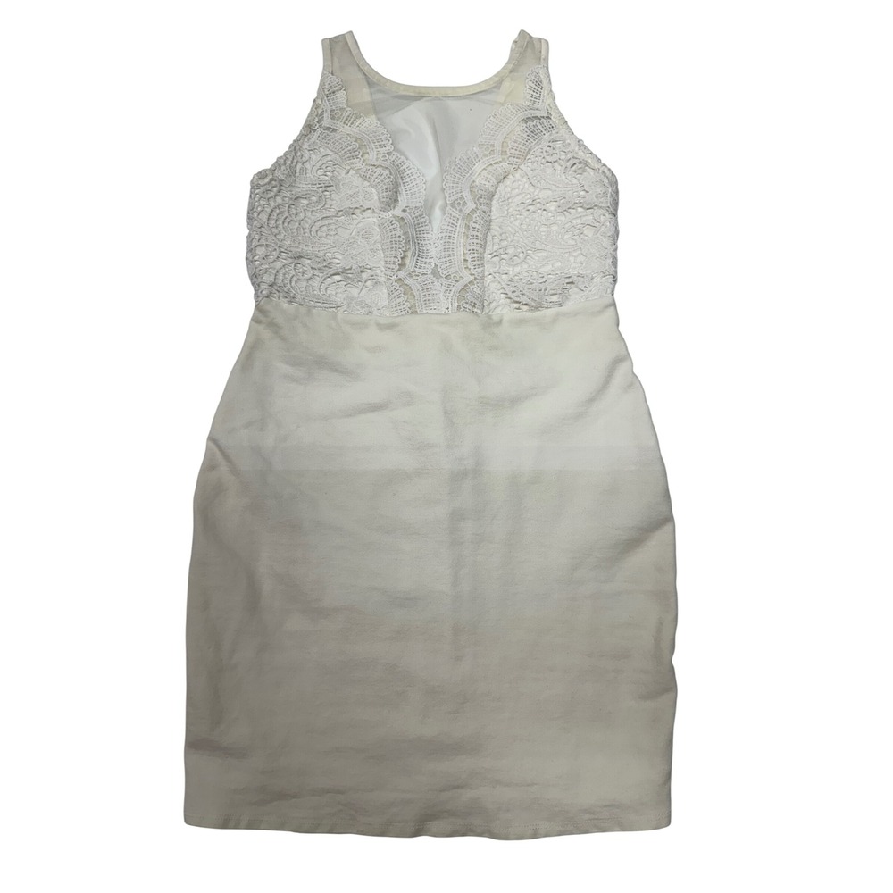 Lulu's Bodycon Dress White Lace Mesh Sleeveless Party Cocktail Mini Size M Women